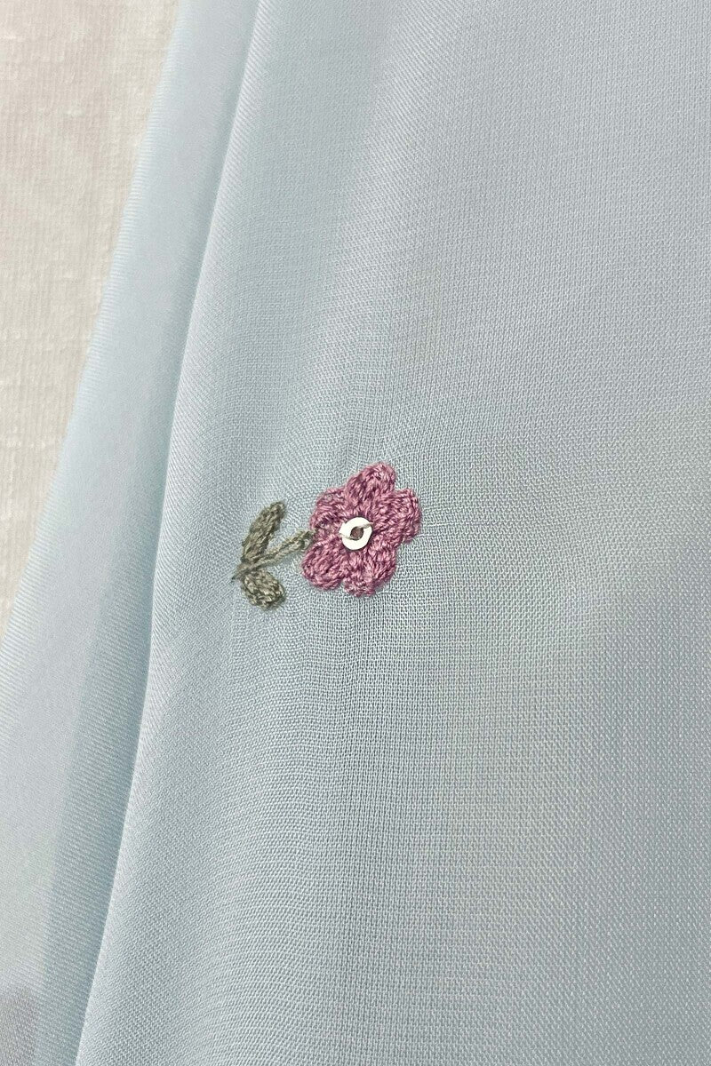 Blue Plain Embroidered Dupatta