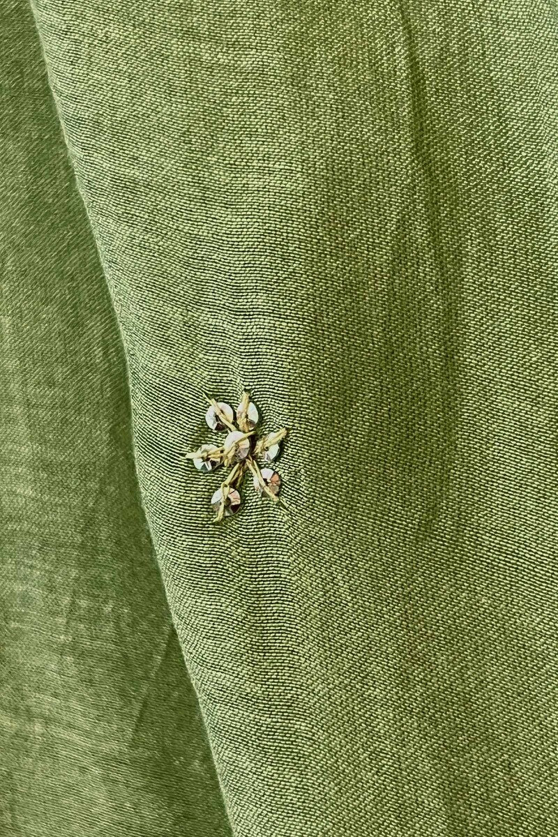 Green Embroidered Chanderi Dupatta
