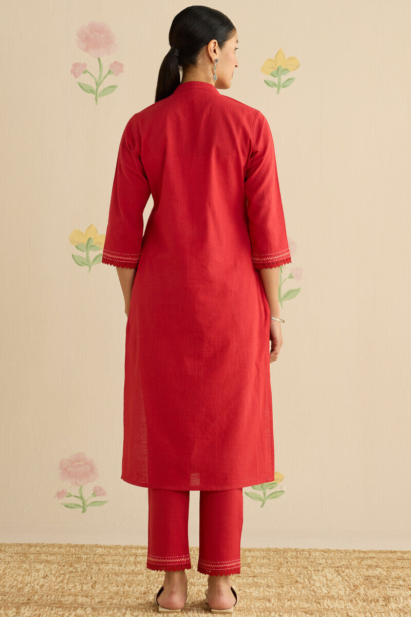 Kashida Kiara Red Kurta