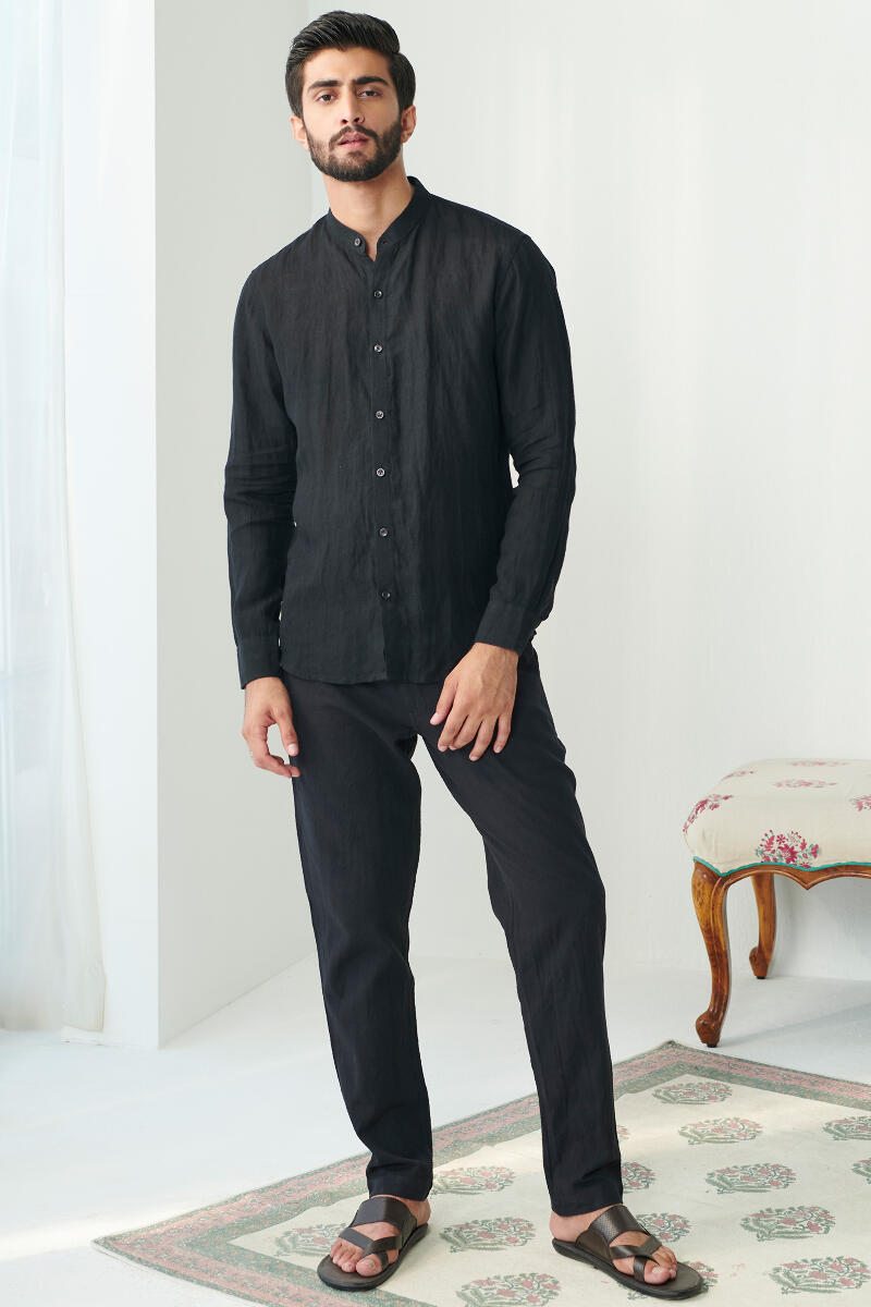 Zaid Black Linen Shirt