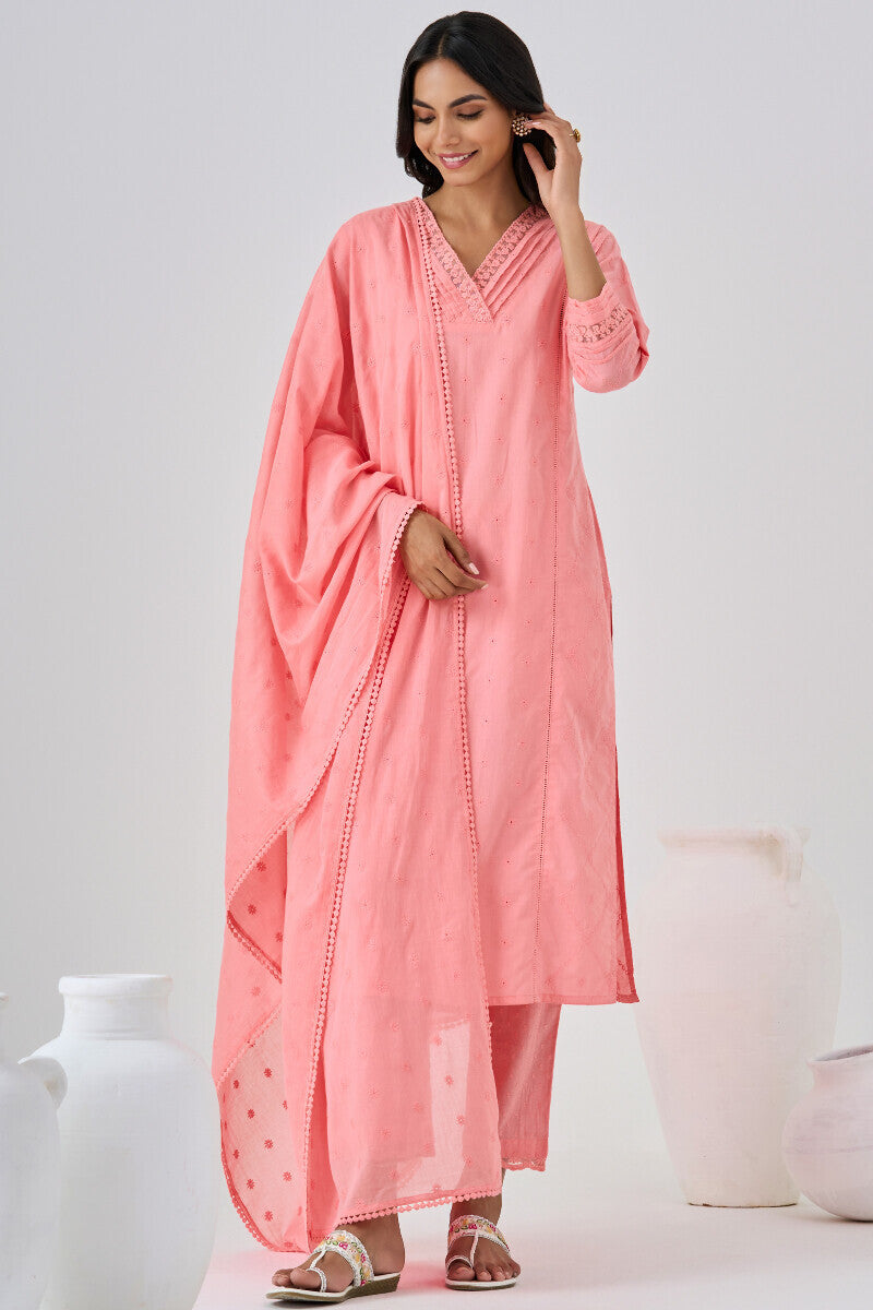 Roza Aliza Pink Schiffli Kurta