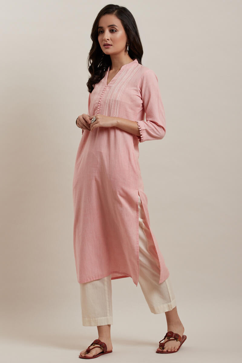 Kashida Light Pink Kurta