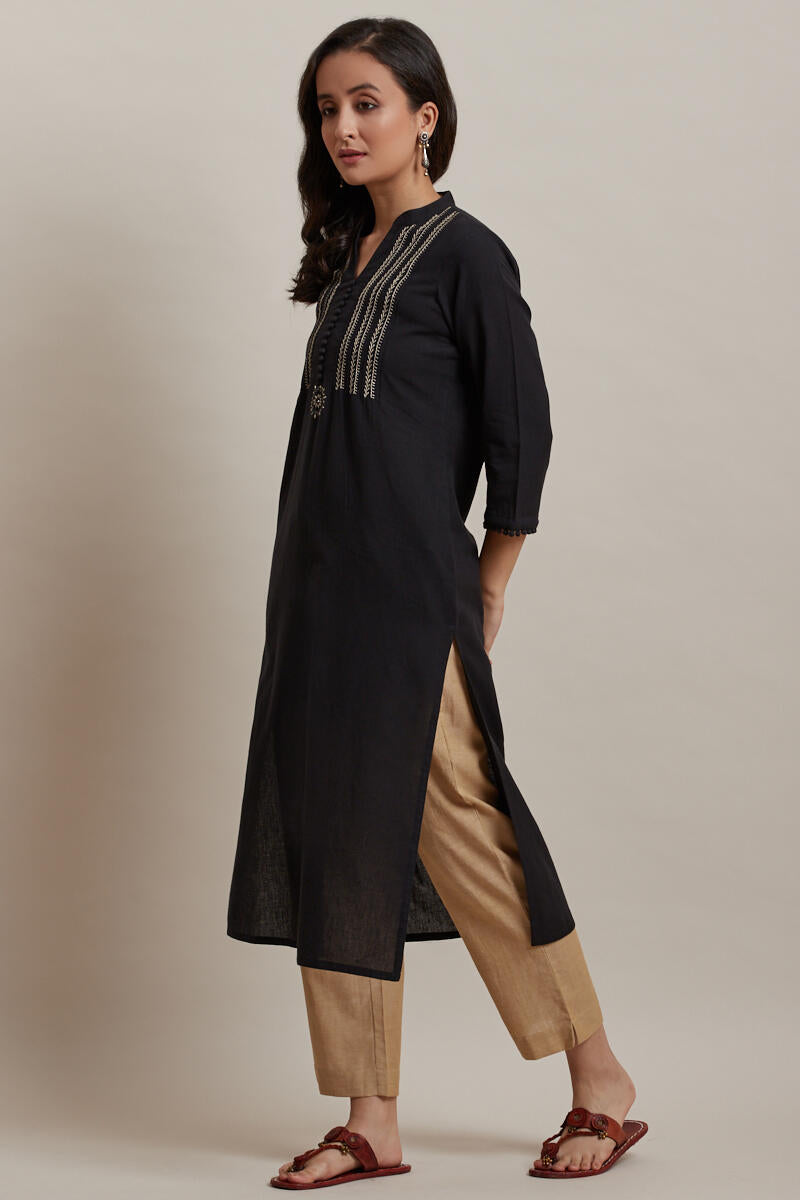 Kashida Black Kurta