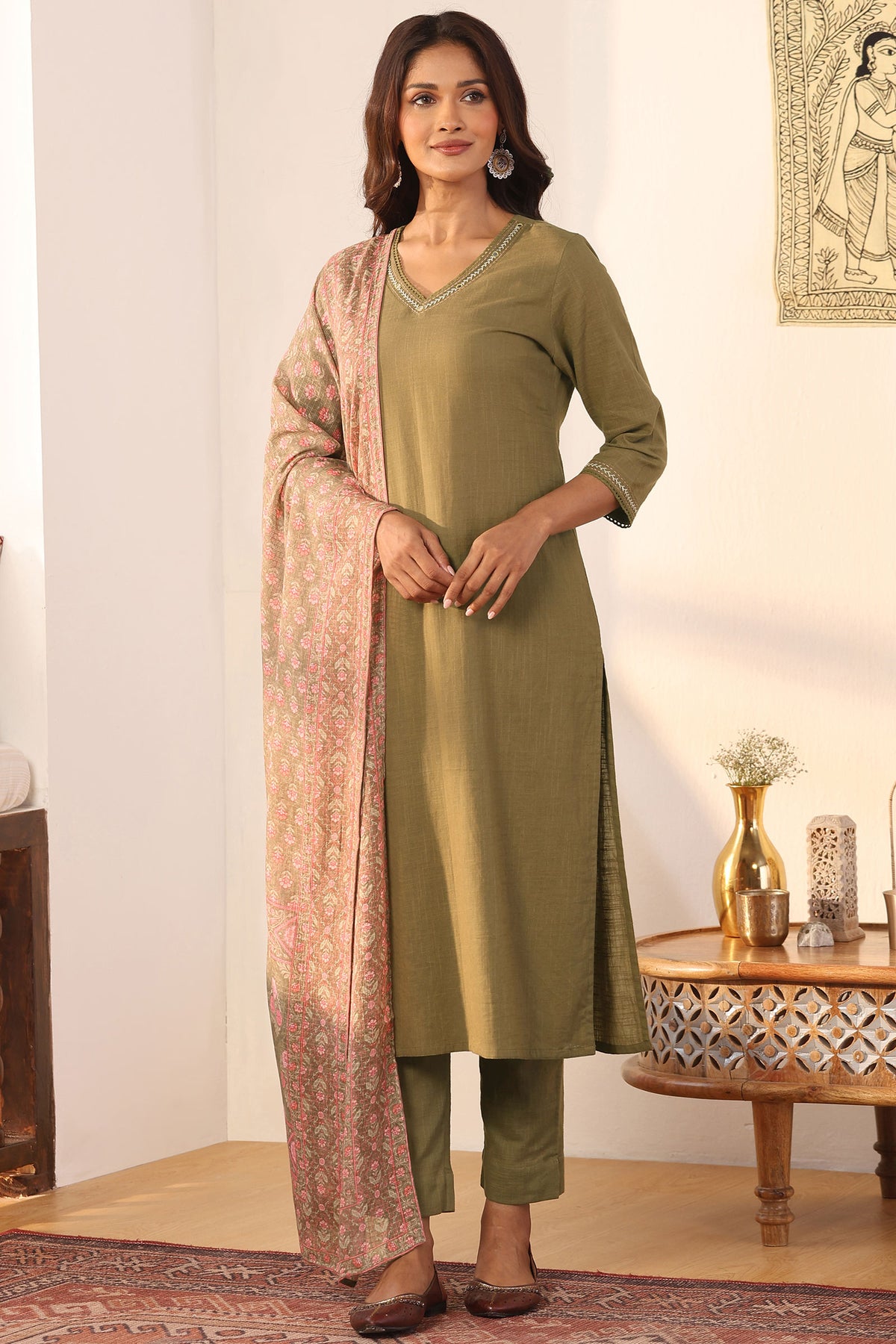 Roza Naaz Olive Green Narrow Pants