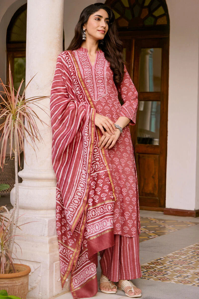 Surplus: Sehra Zarah Pink Dabu Chanderi Dupatta