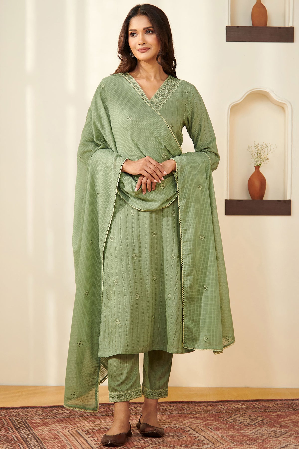Mehraab Falak Green Narrow Pants