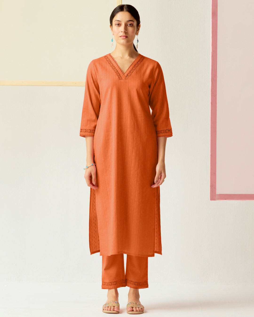 Roza Farhat Rust Orange Narrow Pants