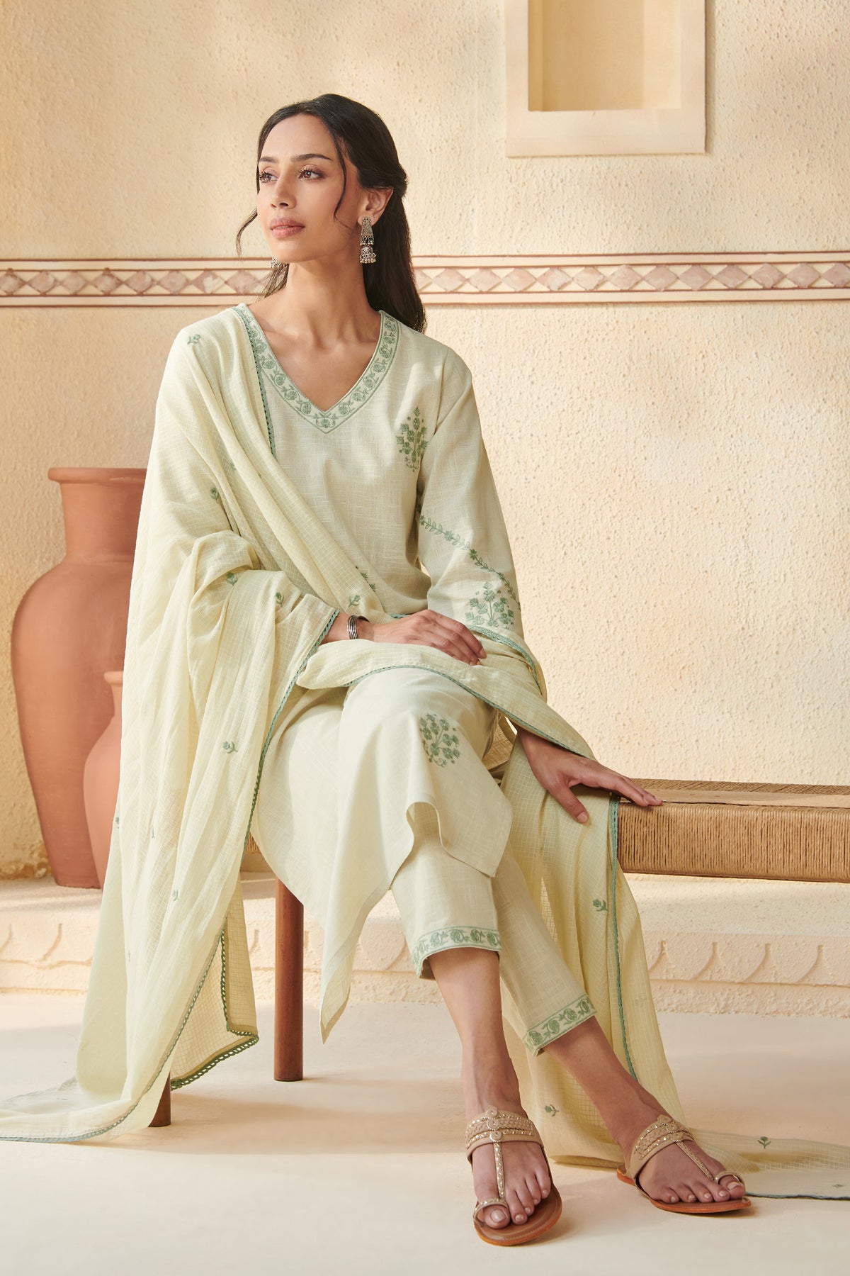 Mehraab Nargis Beige Narrow Pants