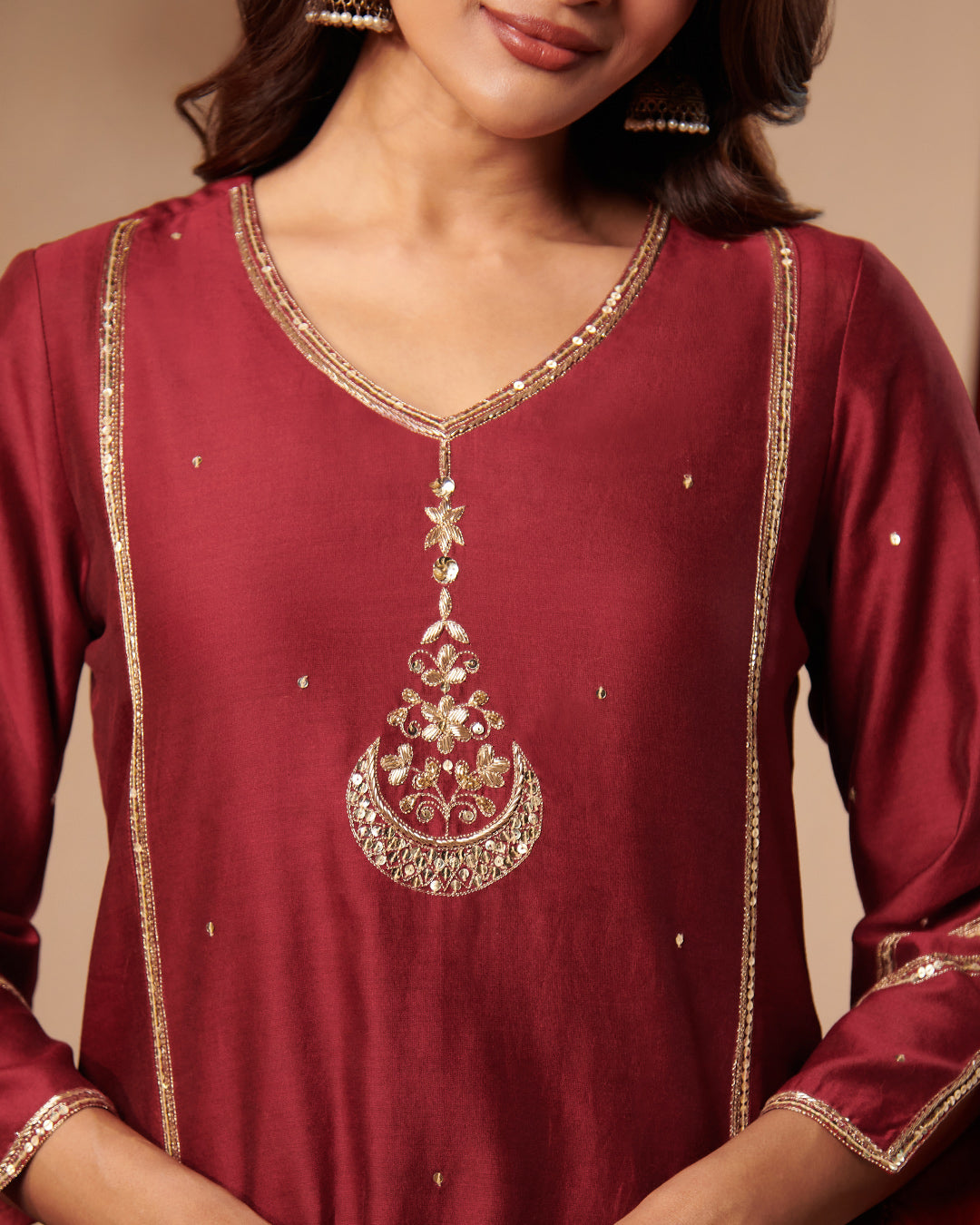 Roshanara Meher Ruby Red Kurta