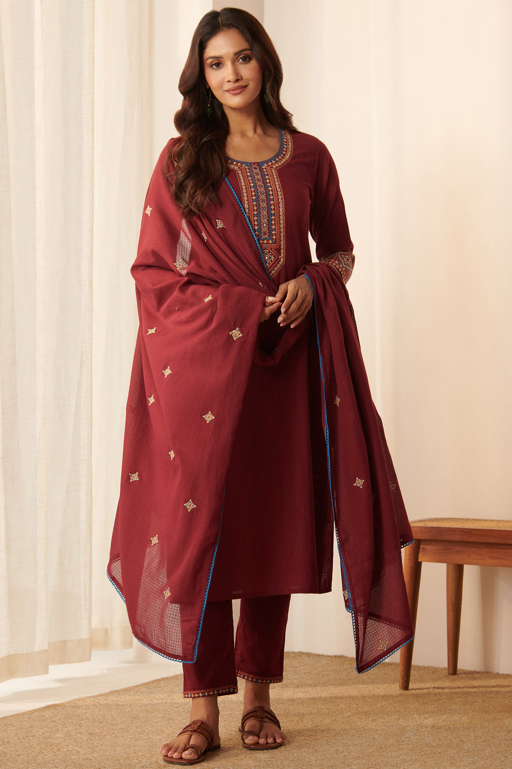 Mehraab Aahana Maroon Dupatta