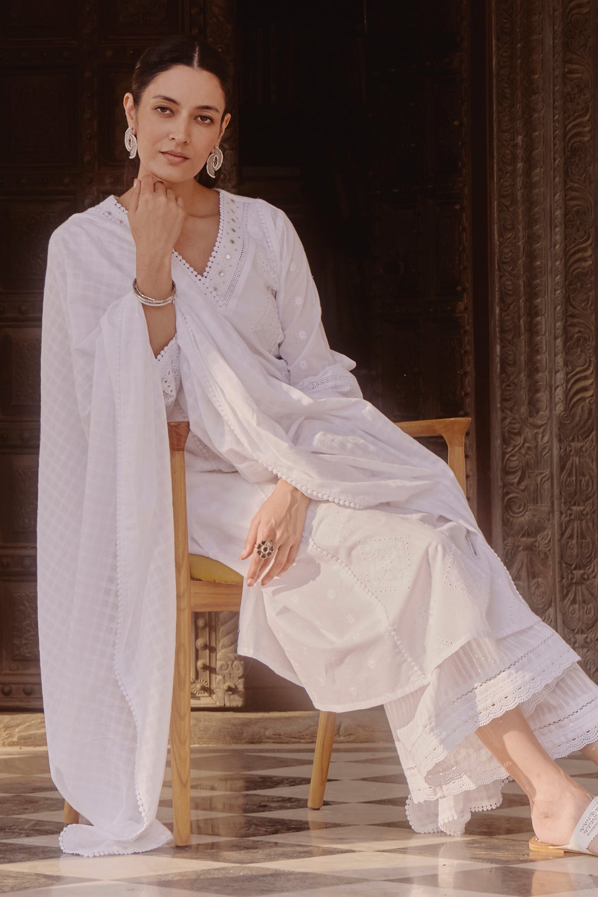 Mumtaz Tasnim White Palazzo