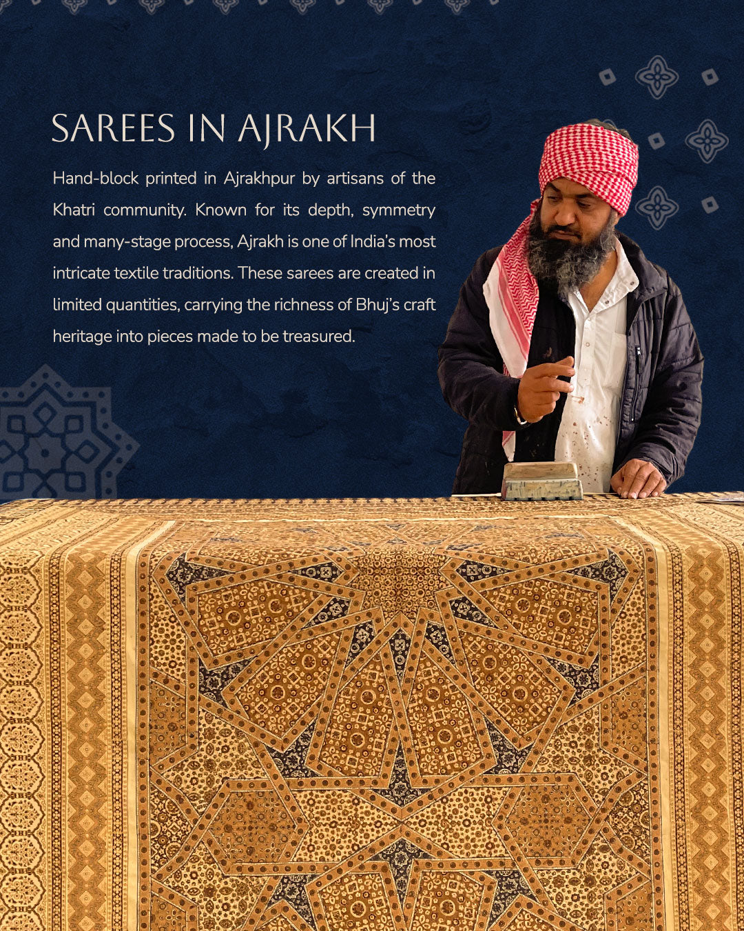 Sehra Rumi Ajrakh Chanderi Saree