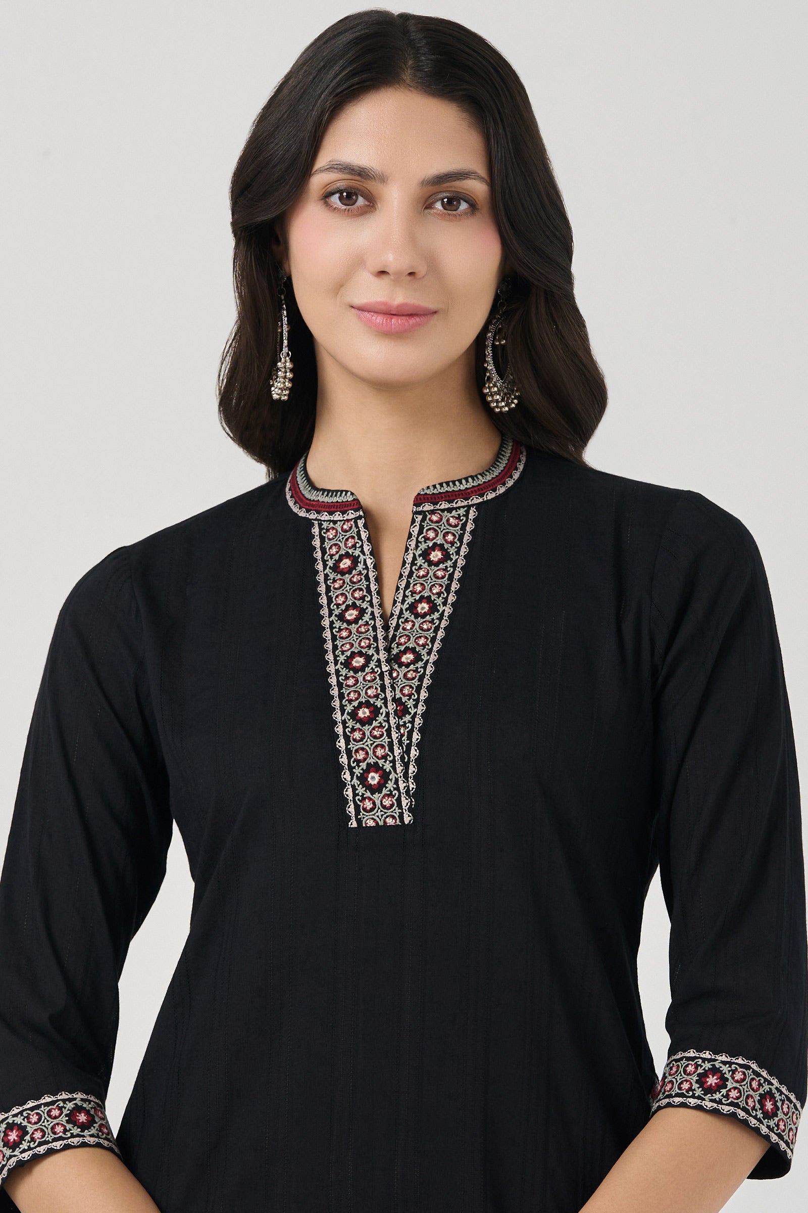 Buy Black Handcrafted Short Ram Buta Kurta for Women | Daily Wear Kurta ...