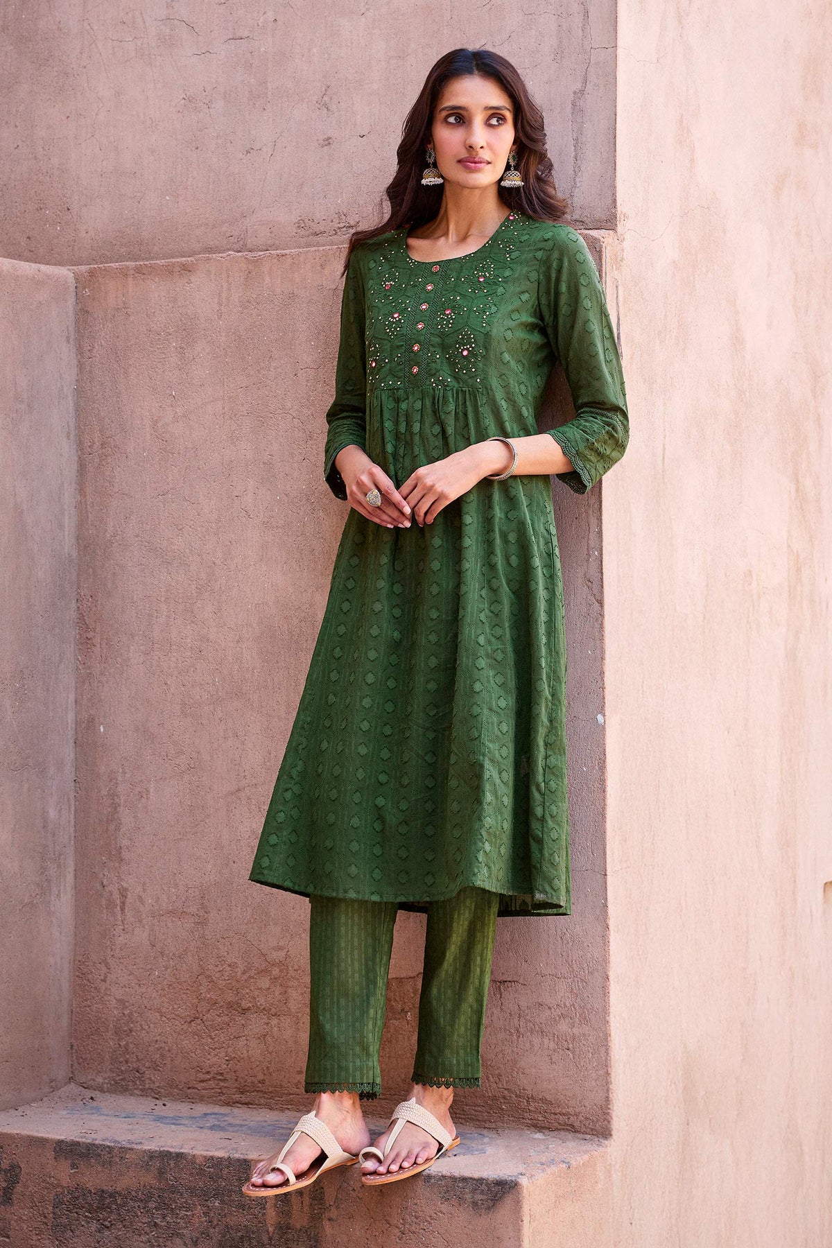Roza Zunaira Forest Green Narrow Pants