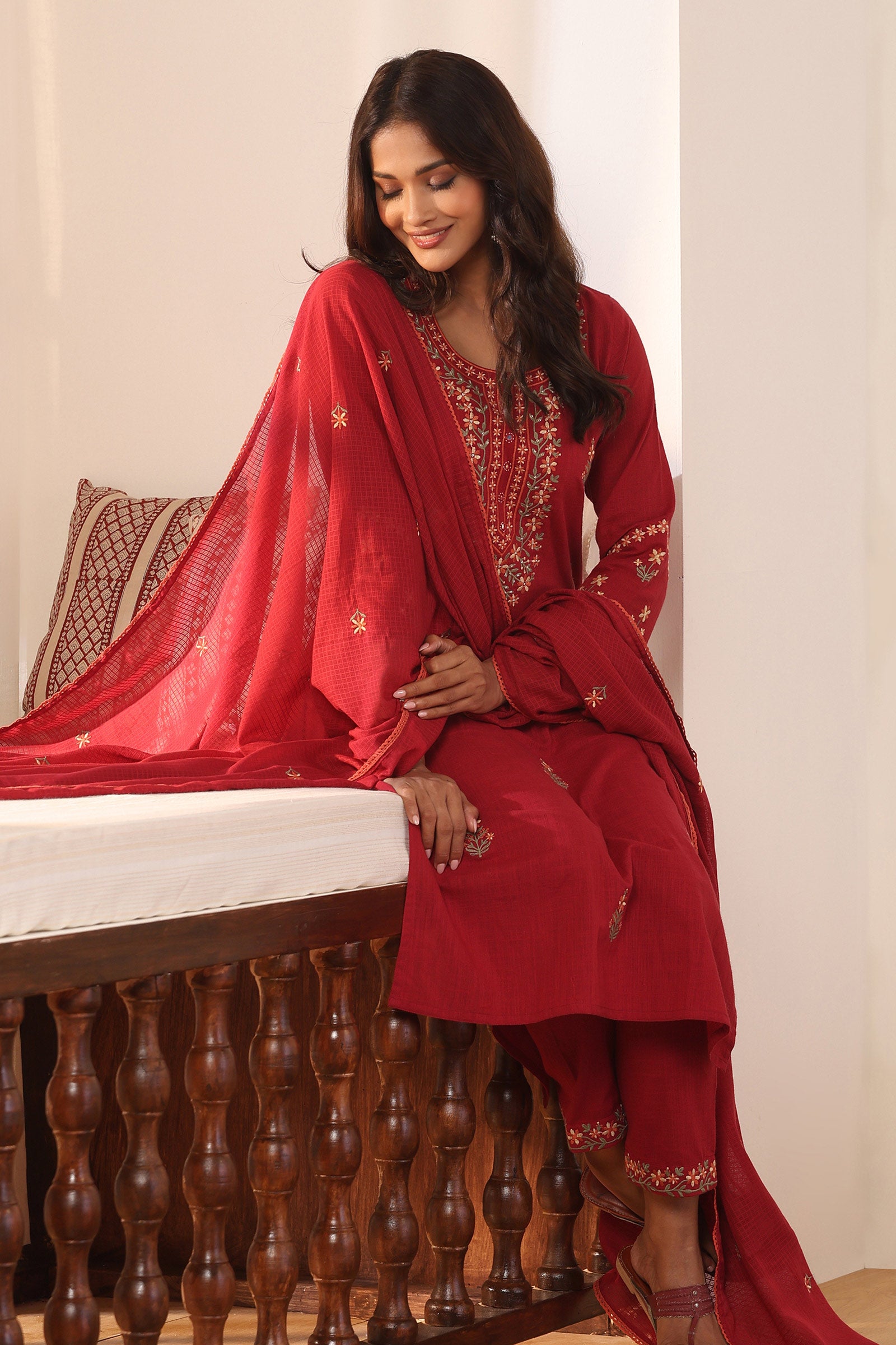 Mehraab Sabeen Red Narrow Pants