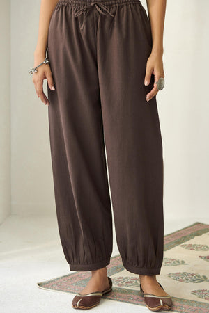 Roza Brown Flax Cotton Izhaar Pants
