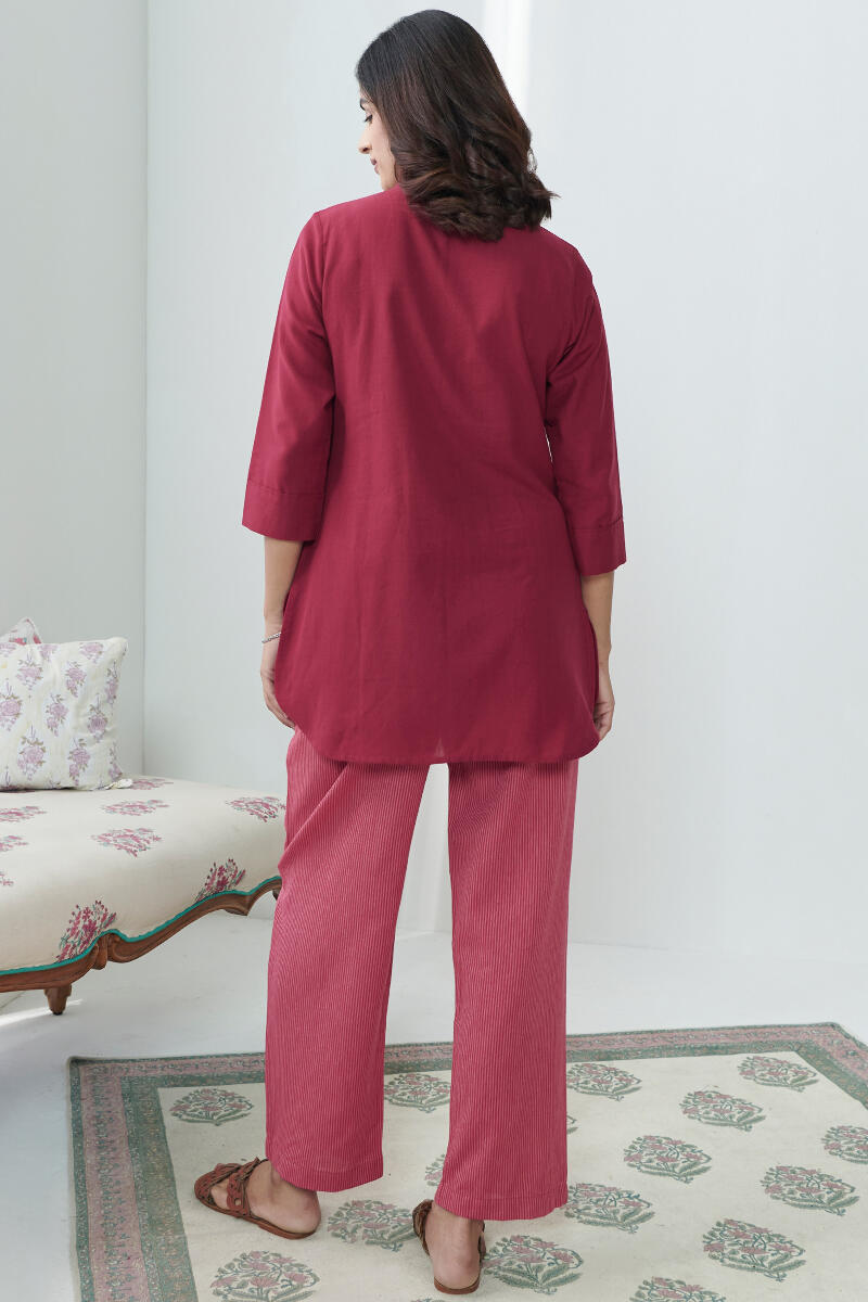 Roza Jannat Maroon Handloom Loungewear Set