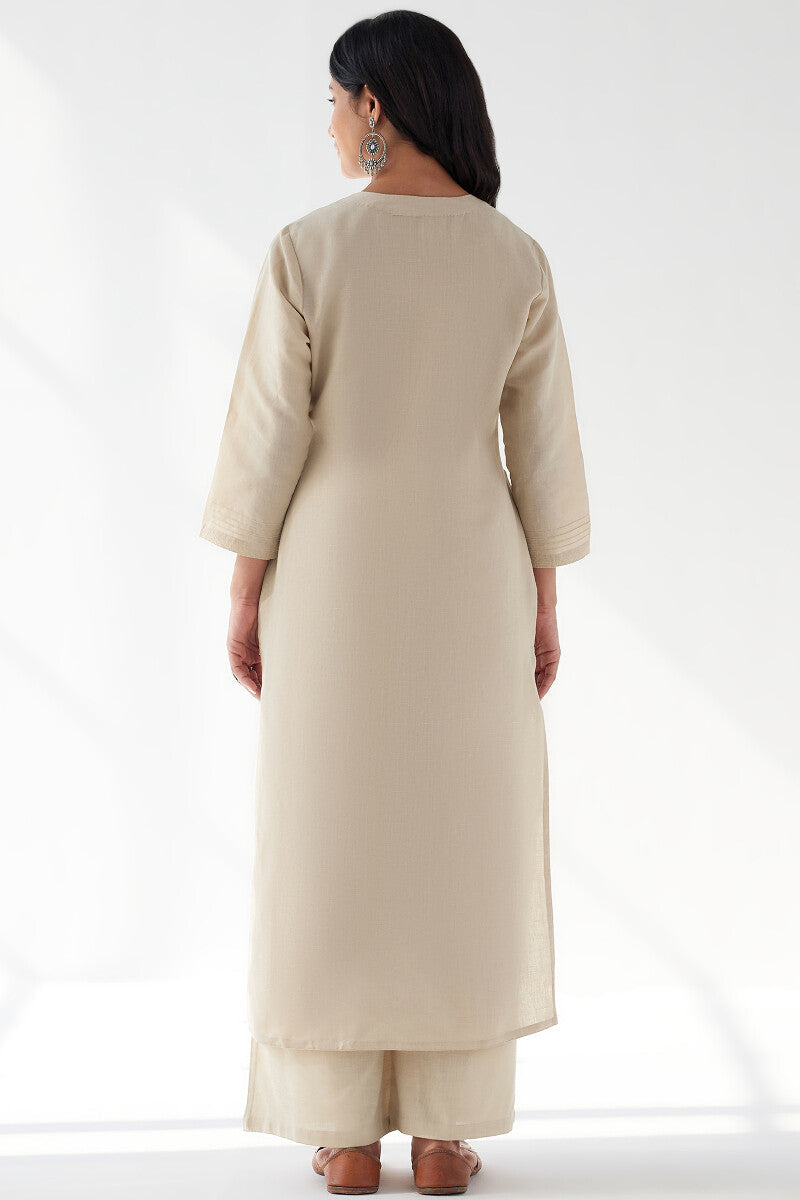 Naadirah Zoya Beige Cotton Linen Kurta