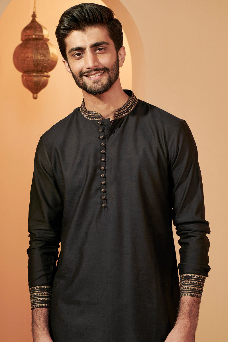 Shirin Rehan Black Chanderi Kurta