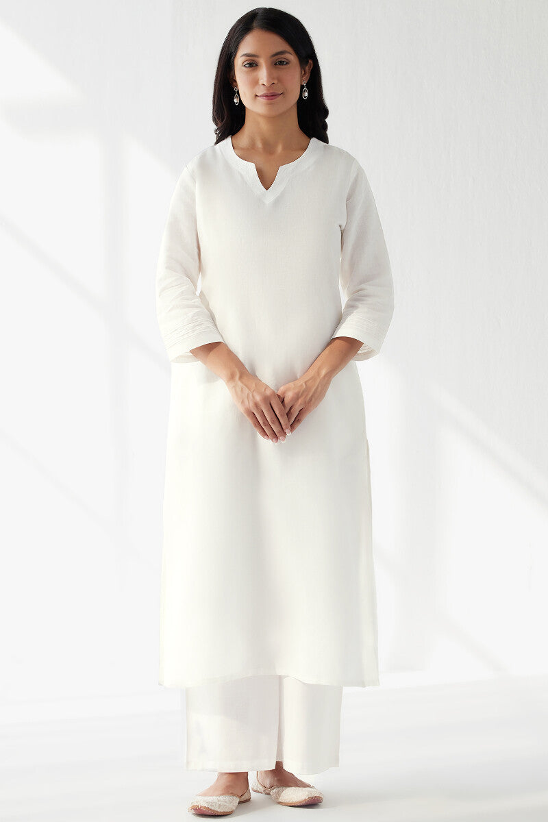 Naadirah Zoya White Cotton Linen Kurta