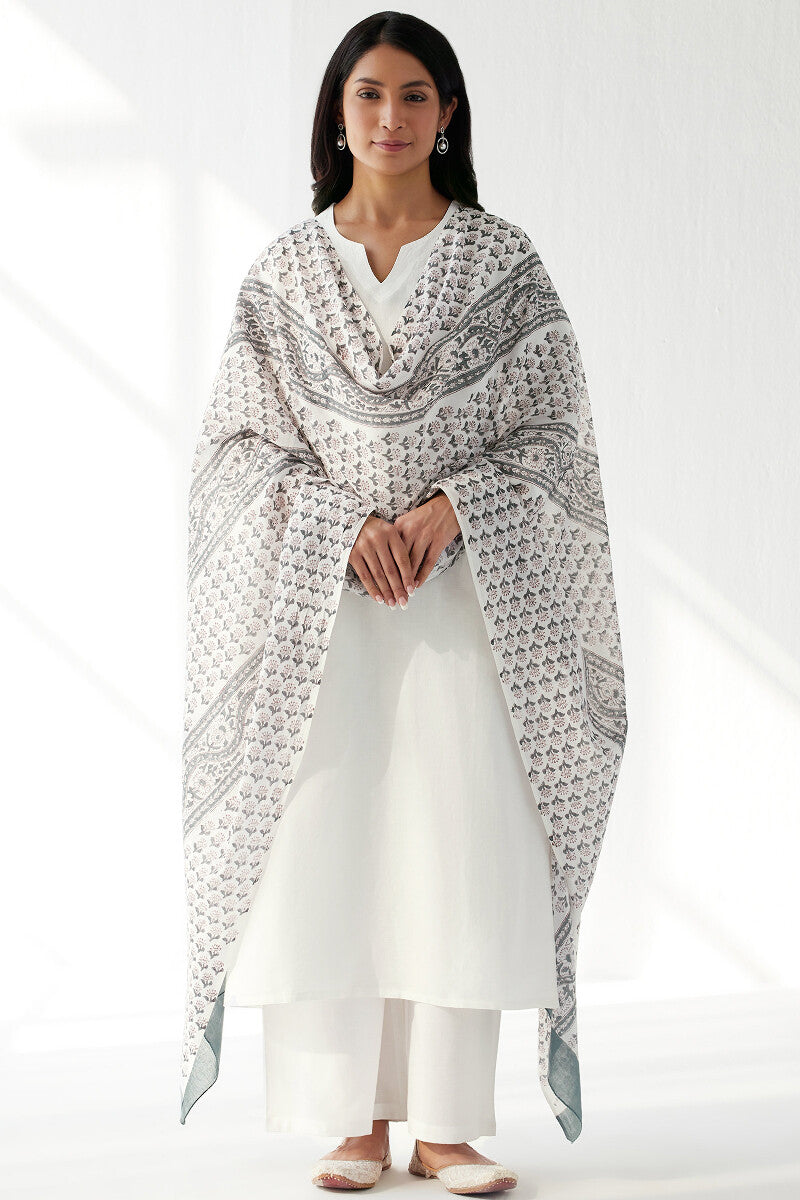 Naadirah Zoya White Sanganeri Dupatta