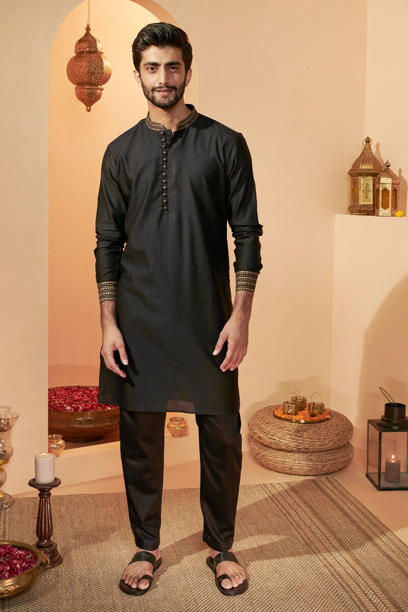 Shirin Rehan Black Chanderi Kurta