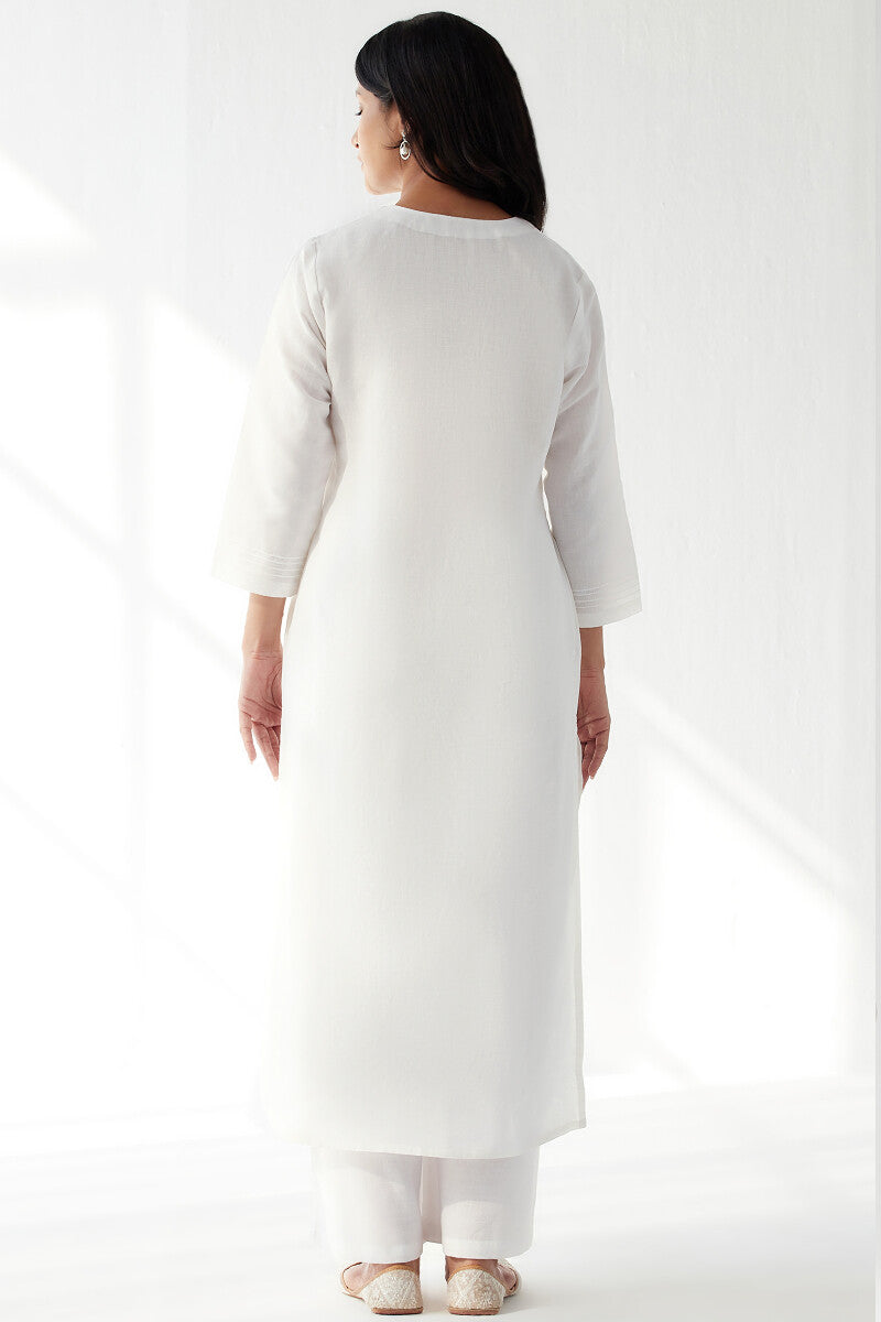 Naadirah Zoya White Cotton Linen Kurta