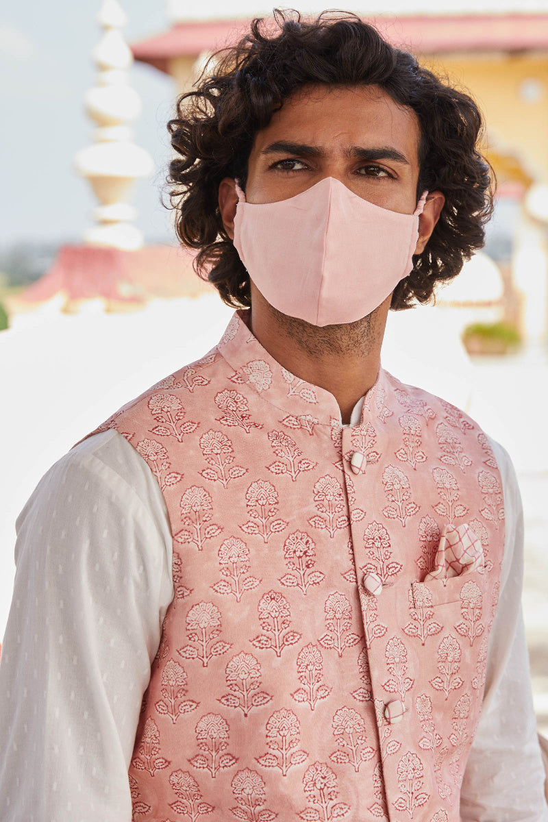 Safar Chanderi Block Printed Nehru Jacket