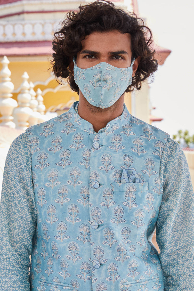 Ruzain Chanderi Block Printed Nehru Jacket