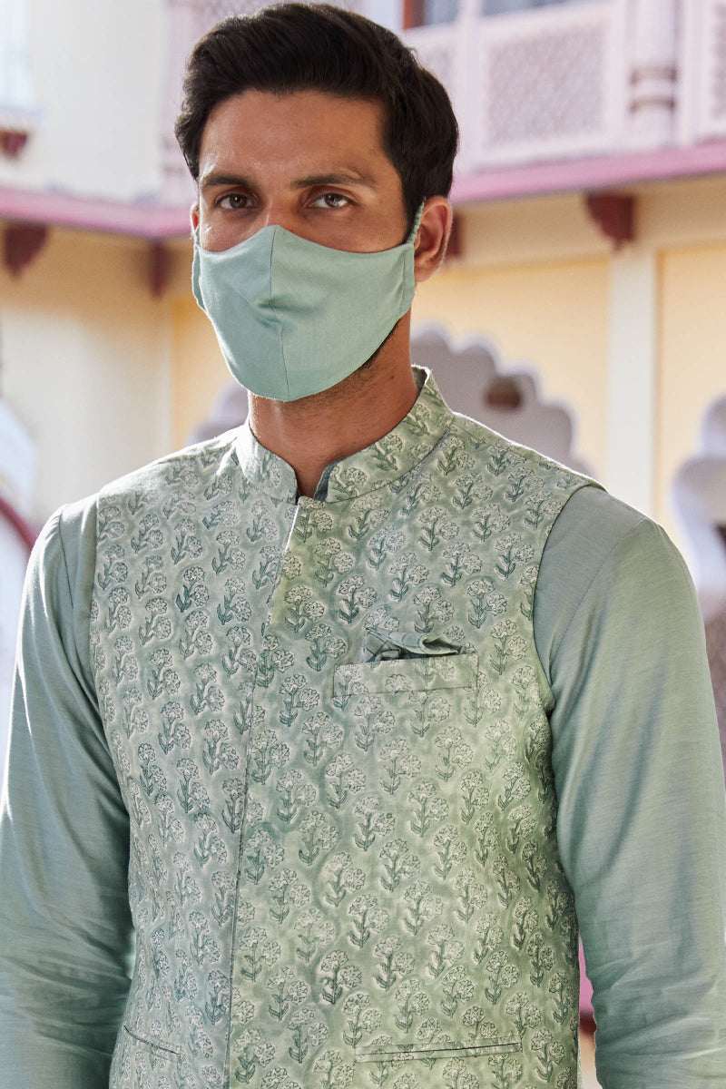 Firoz Chanderi Block Printed Nehru Jacket