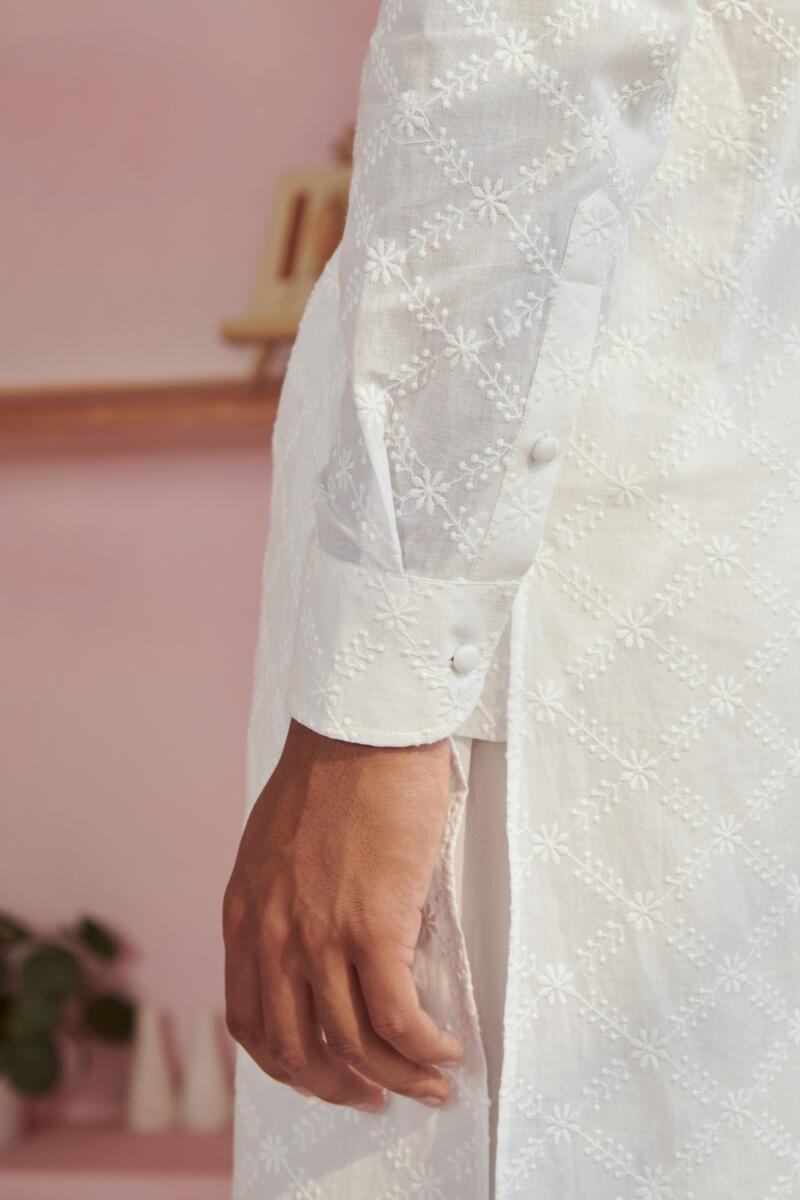 Raahat White Schiffli Kurta