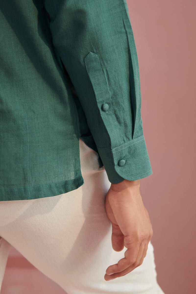 Zaid Pine Green Handloom Shirt