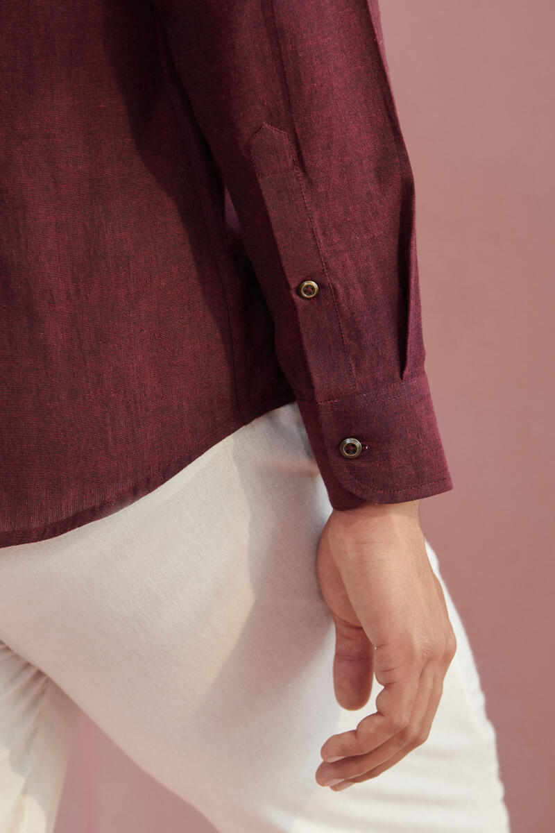 Zaid Wine Handloom Shirt
