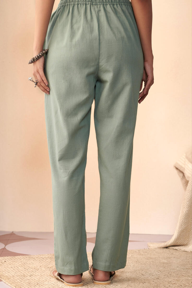 Roza Maya Green Cotton Flax Pants