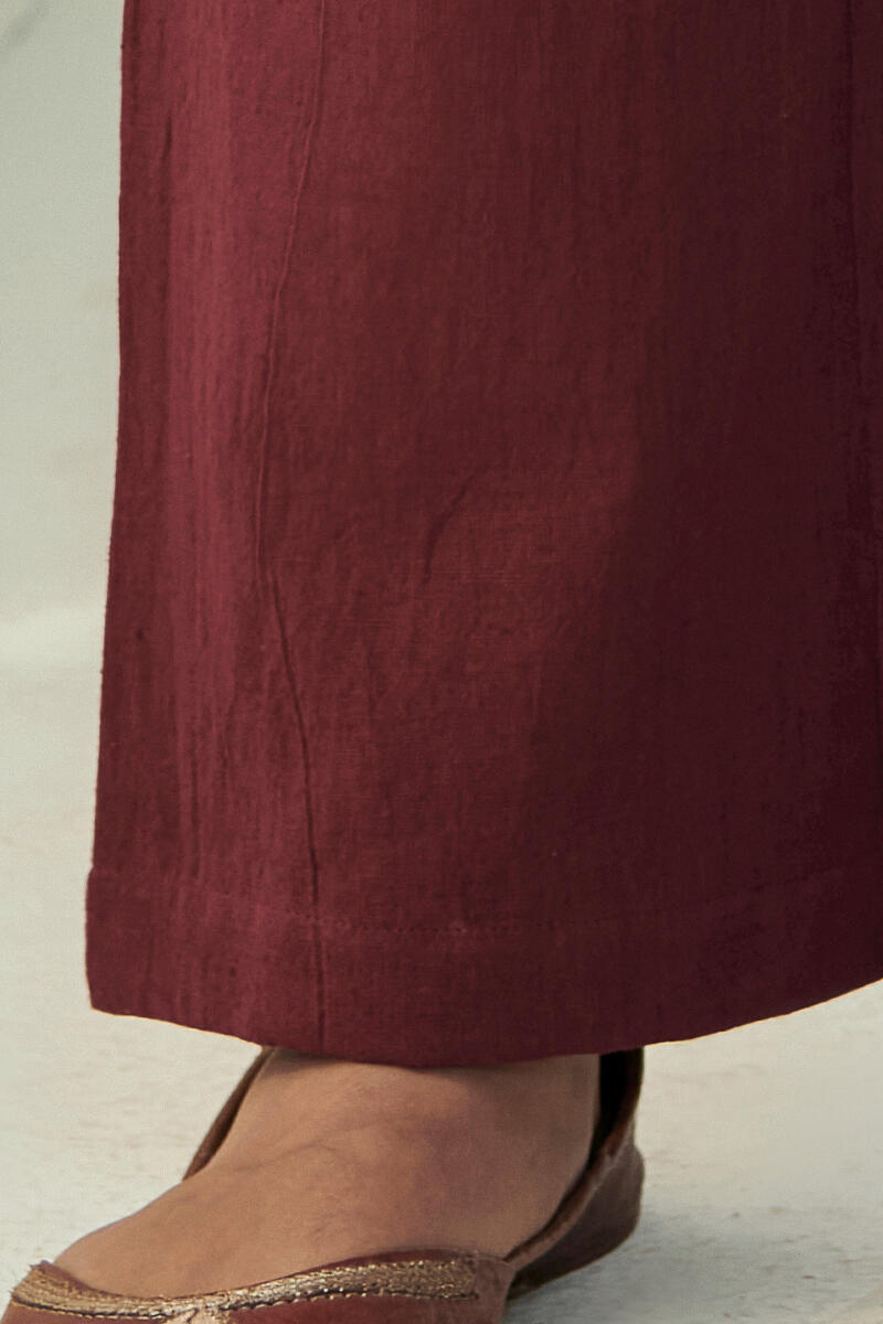 Roza Maroon Flax Cotton Pants