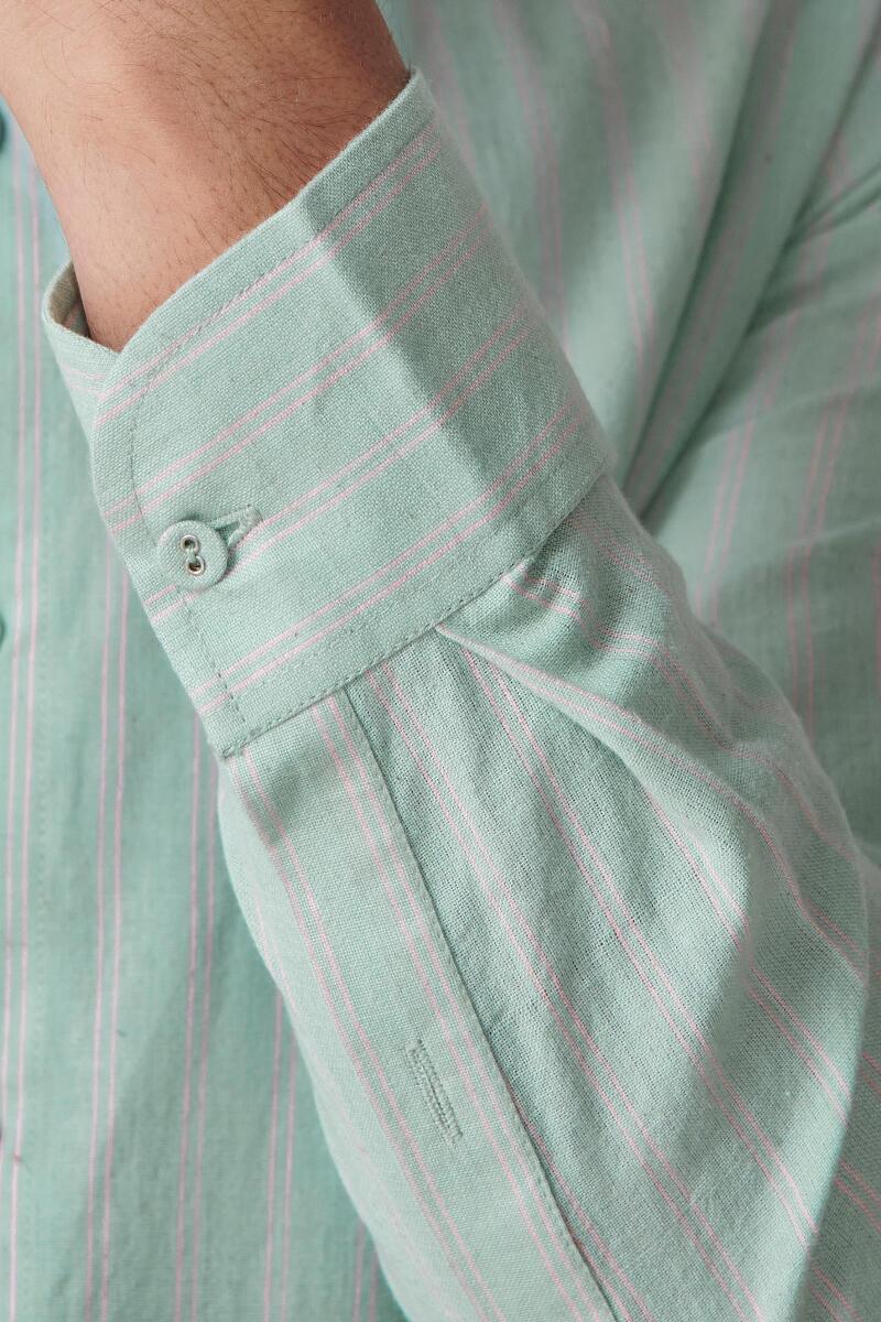 Zaid Sea Green Stripe Handloom Shirt