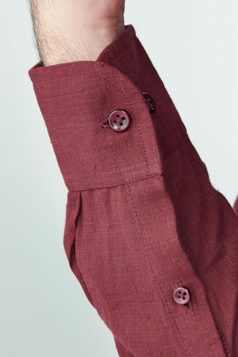Zaid Maroon Linen Shirt