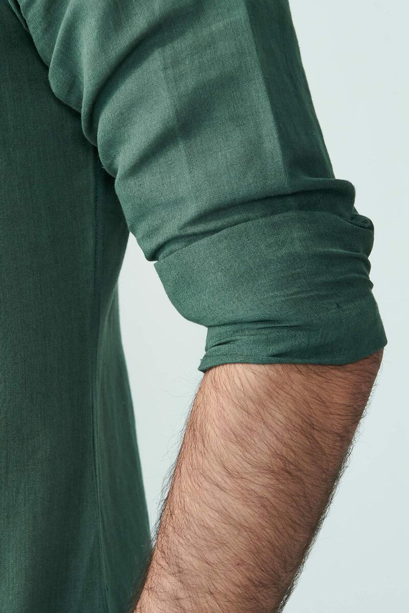 Zaid Green Cotton Linen Shirt