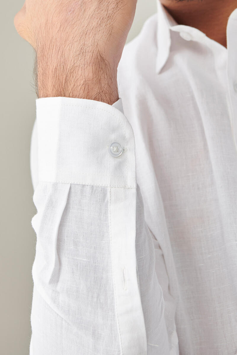 Zaid White Cotton Linen Shirt
