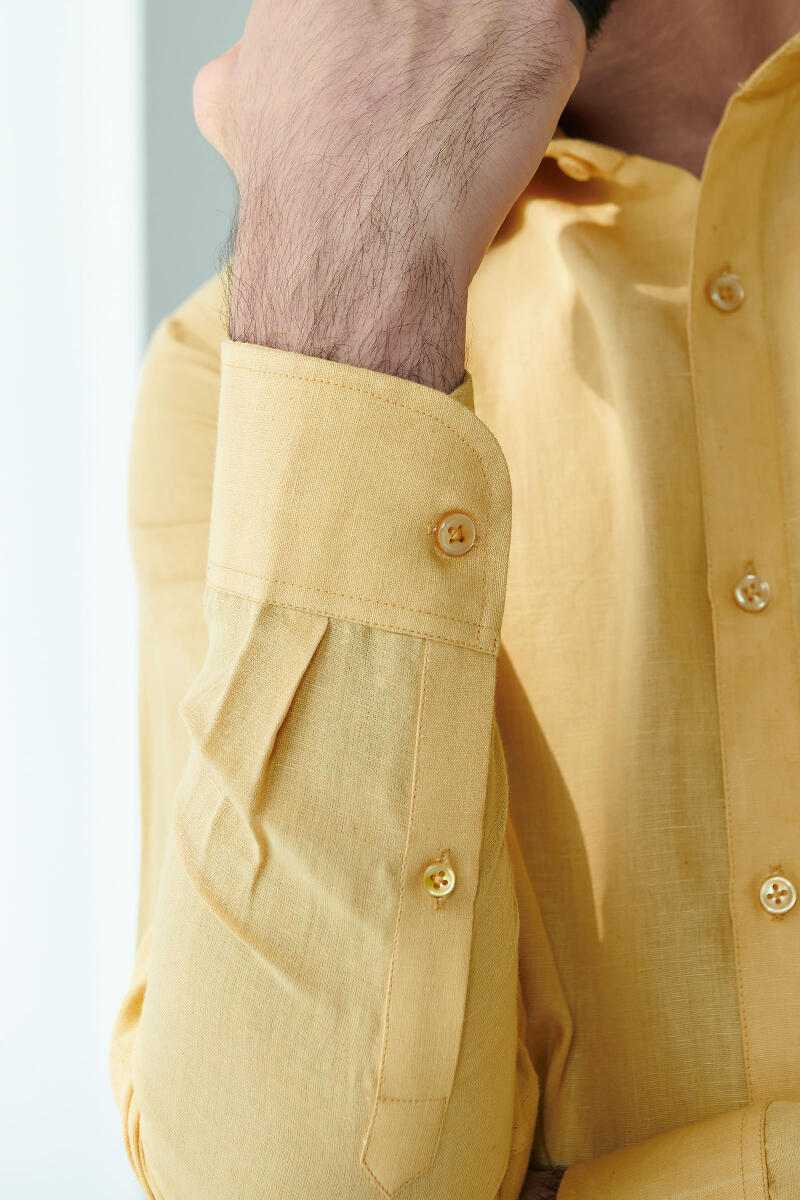 Zaid Yellow Cotton Linen Shirt