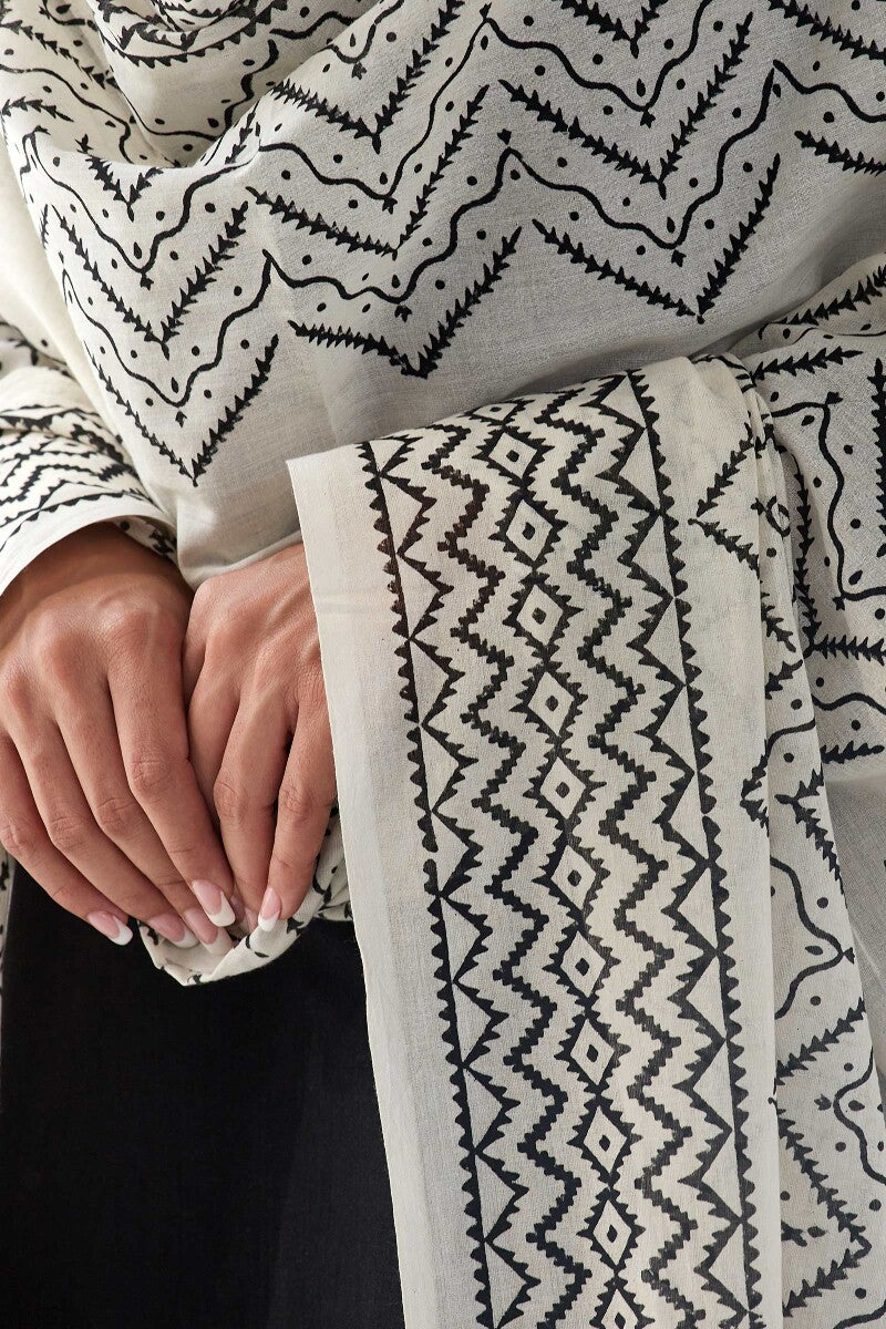 Sehra Zoya White Sanganeri Dupatta