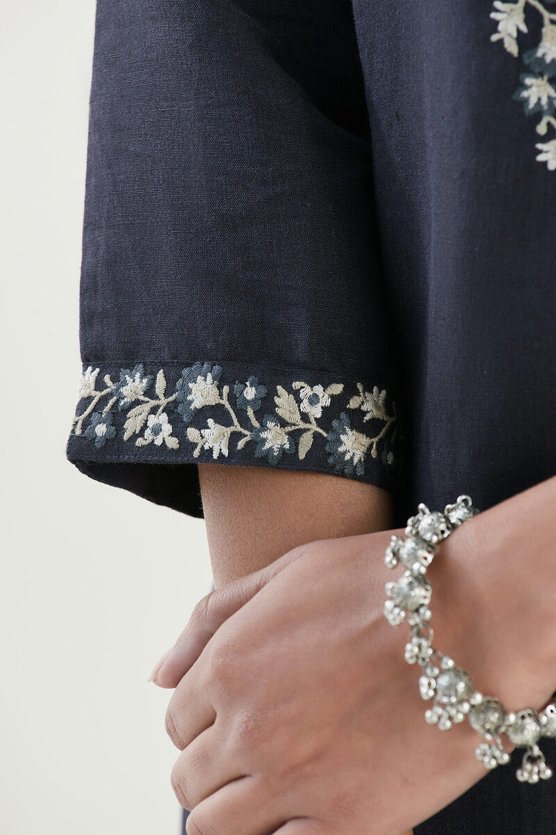 Roza Saira Blue Cotton Linen Kurta