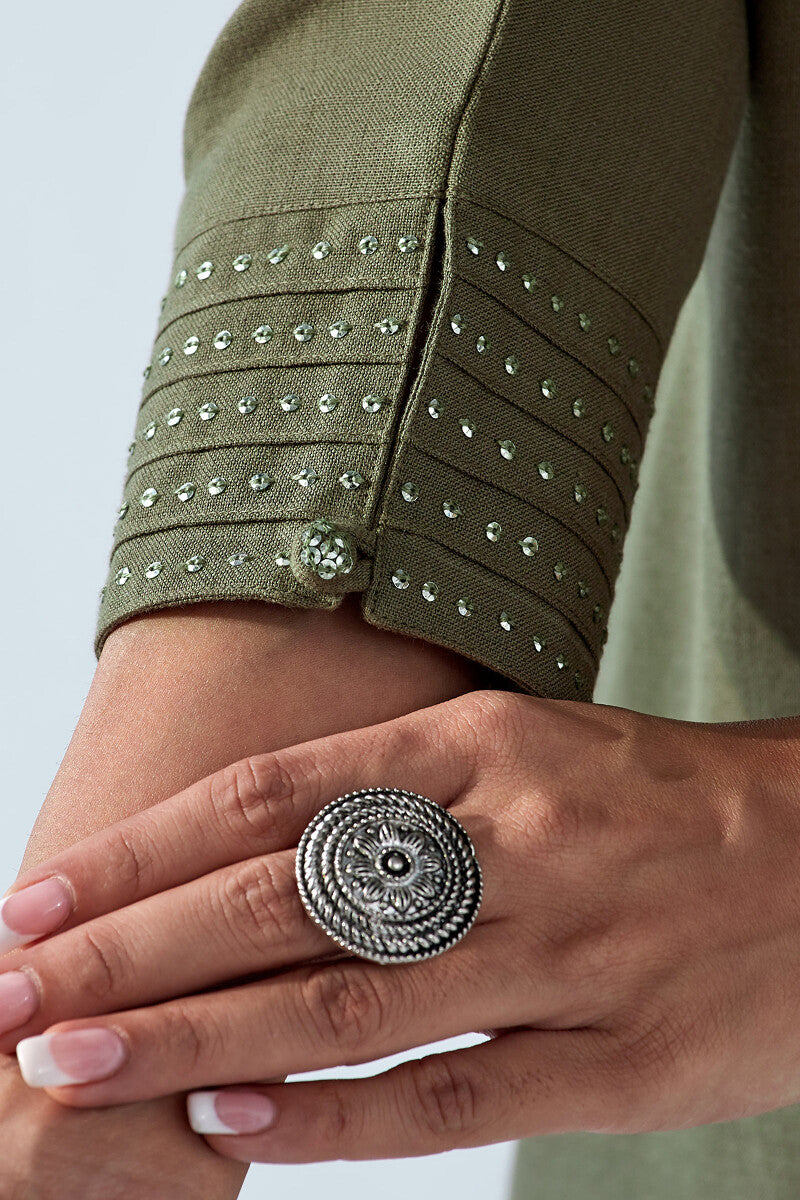 Nasrine Rehmat Olive Green Handloom Kurta