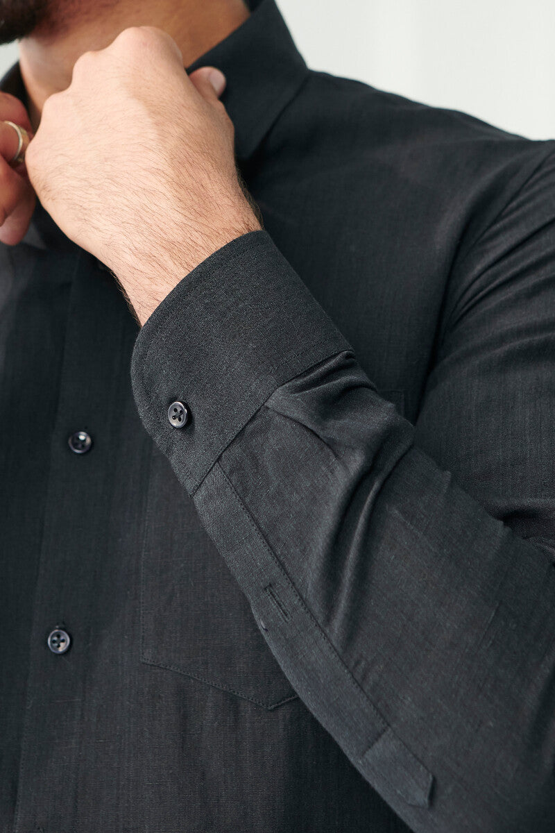 Zaid Black Cotton Linen Shirt