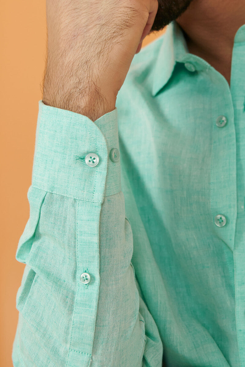 Zaid Turquoise Cotton Linen Shirt
