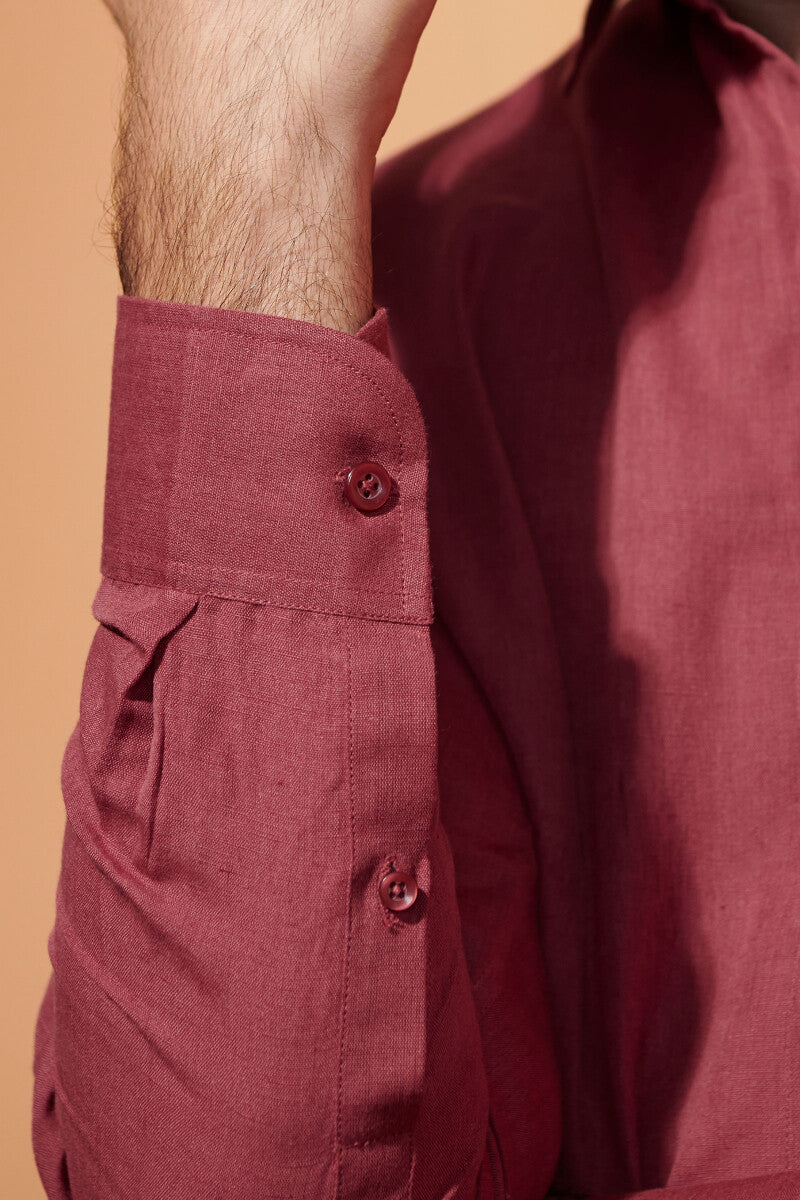 Zaid Red Cotton Linen Shirt