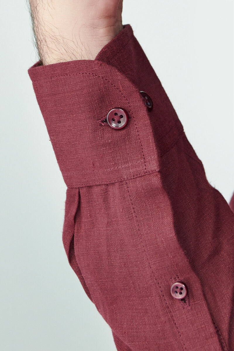 Zaid Maroon Linen Shirt