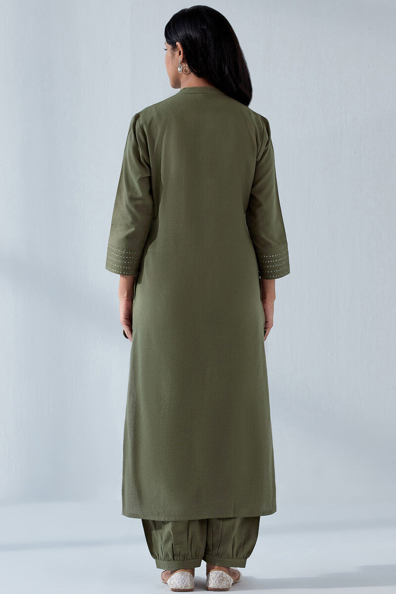 Nasrine Rehmat Olive Green Handloom Kurta