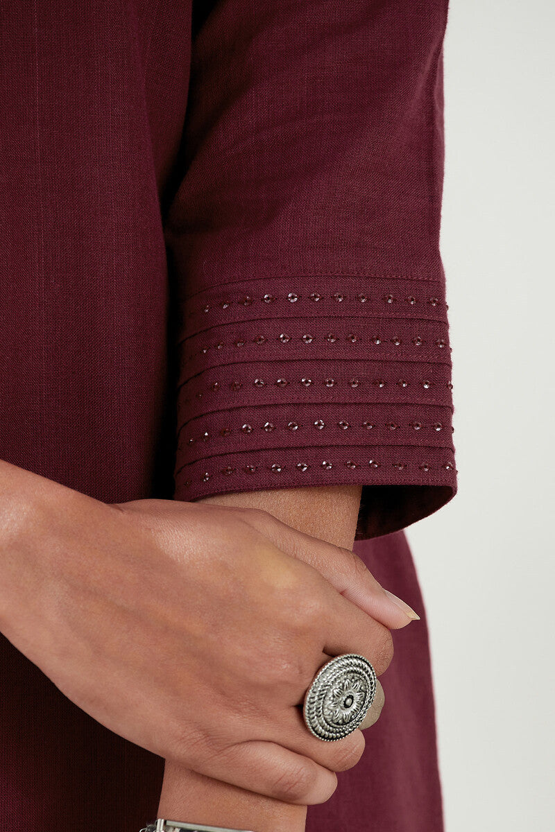 Roza Nysa Maroon Handloom Kurta