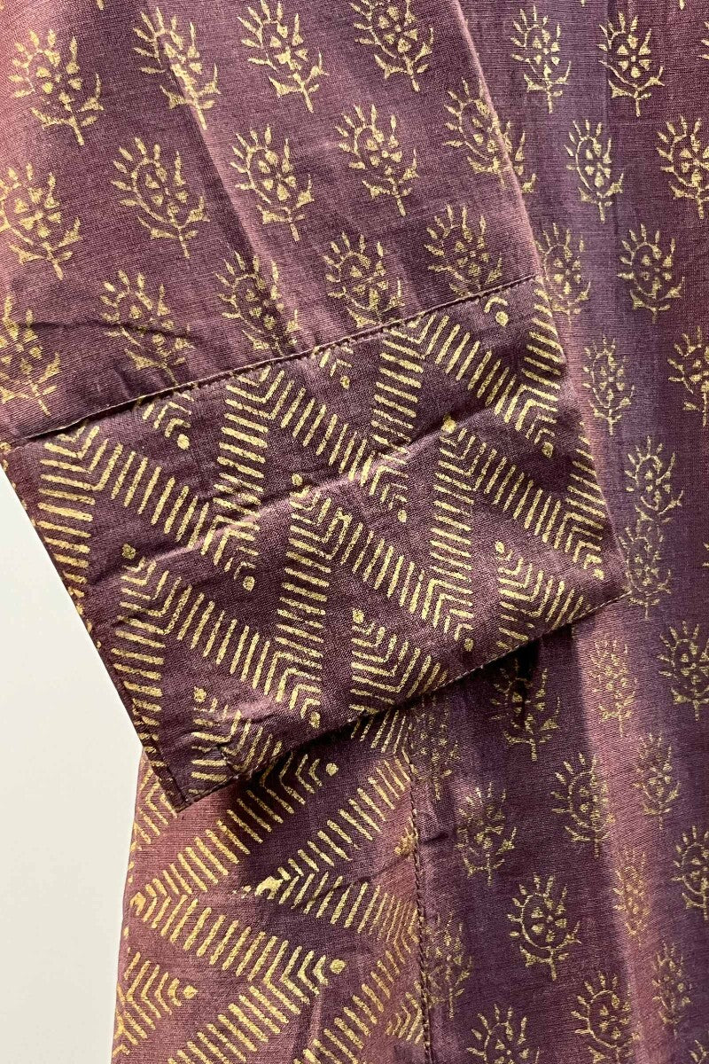 FG Specials: 1 Of 1- Purple Hand Block-Printed Chanderi Kurta